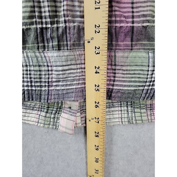 Maurices Green Plaid SS Button Up Smocked Tunic Peasant Top Women's Plus 1 1X - Picture 8 of 13